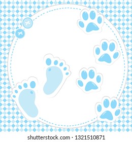 Cute baby boy footprint and paws