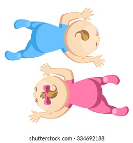 Cute baby boy and girl crawling