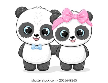 Cute baby boy and baby girl panda. Vector illustration for baby shower, greeting card, party invitation, fashion clothes t-shirt print.