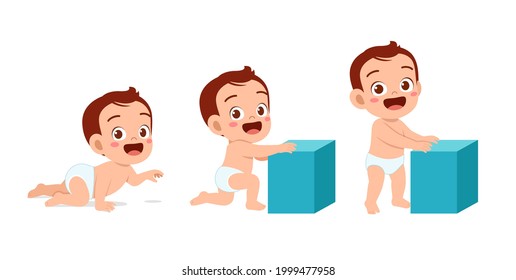 cute baby boy in growth cycle progress set