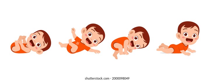 cute baby boy in growth cycle progress set
