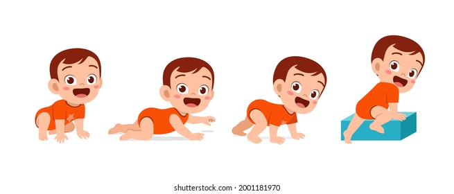 cute baby boy in growth cycle progress set