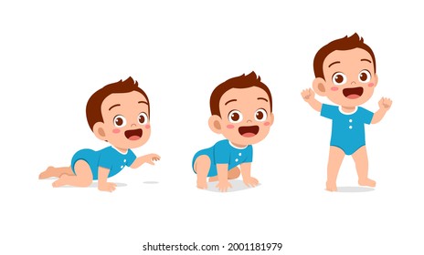 cute baby boy in growth cycle progress set