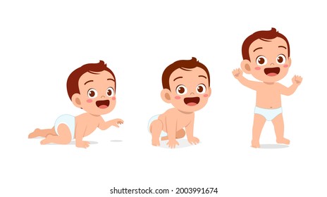 cute baby boy in growth cycle progress set