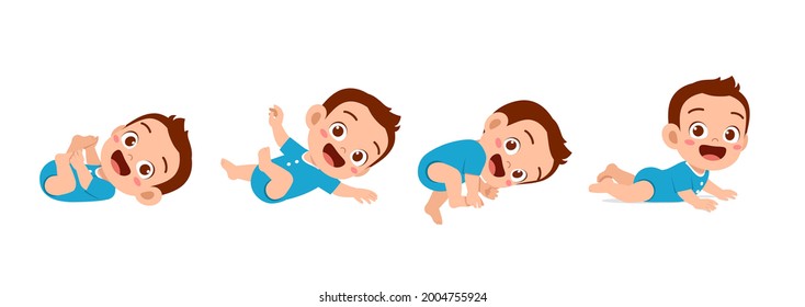cute baby boy in growth cycle progress set