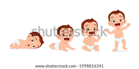 cute baby boy in growth cycle progress set