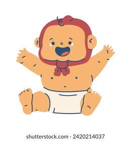 Cute baby boy with hands up vector cartoon character illustration isolated on a white background.
