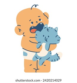 Cute baby boy holding cat in hug vector cartoon character illustration isolated on a white background.