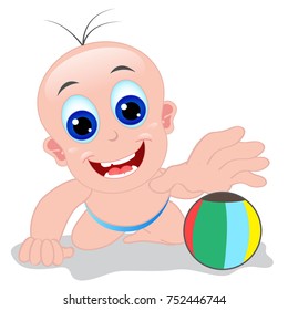 Cute Baby Boy learn to Crawling and catch a ball Cute Baby Illustration for Baby Shower Invitation Card