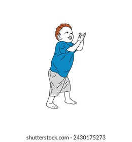 Cute baby boy line art vector