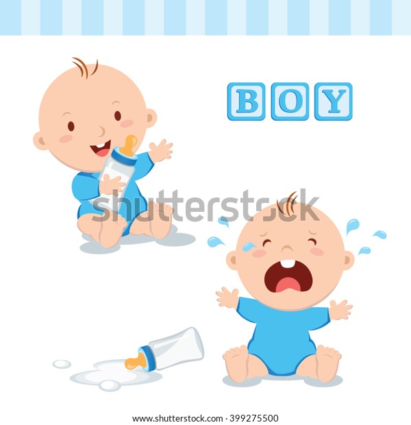 牛乳瓶を持つかわいい赤ちゃんの男の子 牛乳瓶を持ち 牛乳で泣く少年のベクターイラスト のベクター画像素材 ロイヤリティフリー