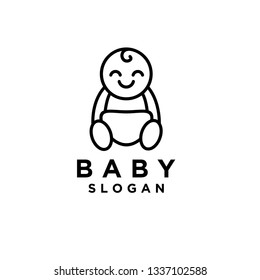 Cute Baby boy outline white black Smile Logo icon designs Template - Vector eps 10