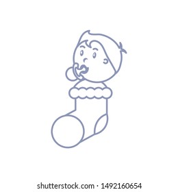cute baby boy with pacifier in sock