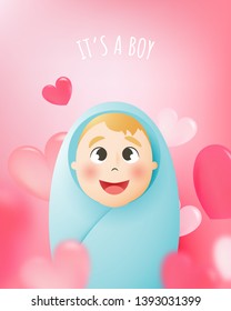 Cute baby boy with pastel scheme and paper art background vector illustratiob