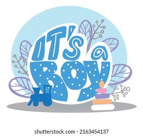 Cute baby baby boy with phrase It's a boy