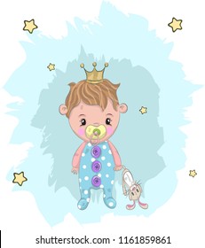 Cute baby boy Prince cartoon hand drawn vector illustration. Can be used for baby t-shirt print, fashion print design, children wear, baby shower celebration, greeting and invitation card.