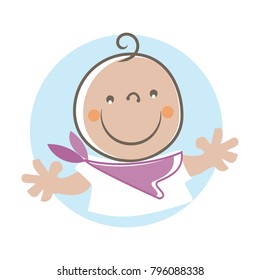 Cute baby boy ready for hugging. Vector illustration. Can be used for logo design and baby shower celebration invitation and greeting card. 