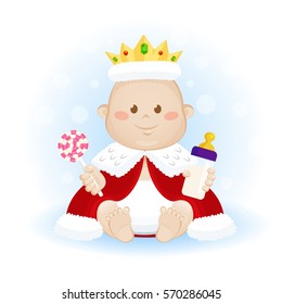 Cute Baby Boy In Royal Cloak With A Crown 