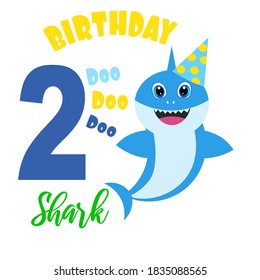 Cute Baby Boy Shark Birthday Card Illustration