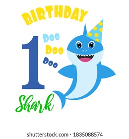 Cute Baby Boy Shark Birthday Card Illustration