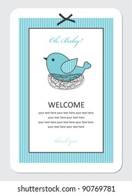 cute baby boy shower with bird. vector illustration