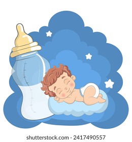 Cute baby boy, Baby-Dusche, Vektorgrafik. Cartoon Stil Charakter. Happy baby Boy, Perfekte Illustration für T-Shirt-Kleiddruckdesign, Grußkarte, Einladung zur Party
