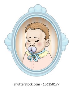 Cute Baby boy in a simple frame, vector illustration
