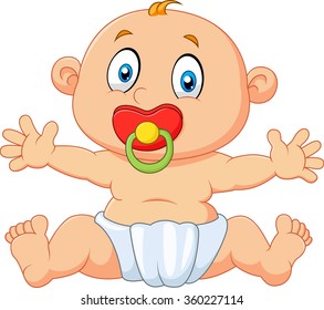 Cute baby boy sitting with pacifier isolated on white background