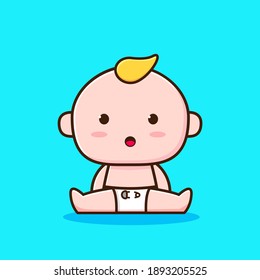 cute baby boy sitting wearing a diaper, baby boy vector ilustration design character, cute baby for mascot logo