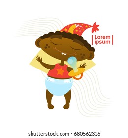 Cute Baby Boy Sleeping African American Toddler Cartoon Infant In Diaper Flat Vector Illustration