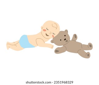 cute baby boy sleeping on a teddy bear vector