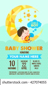 Cute Baby Boy Sleeping On Moon Baby Shower Invitation Card