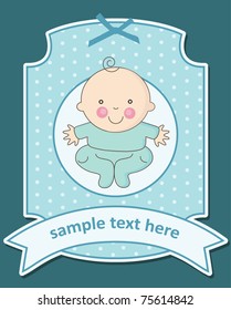 cute baby boy sticker. vector illustration