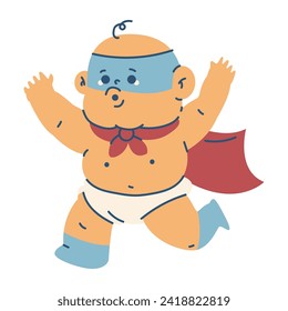 Cute baby boy in superhero costume vector cartoon character illustration isolated on a white background.