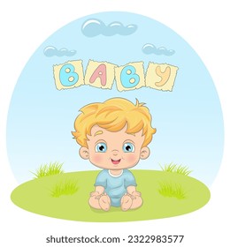 Cute baby boy vector illustration. Cartoon style character. Happy baby boy, Perfect illustration for t-shirt wear fashion print design, greeting card, baby shower, party invitation
