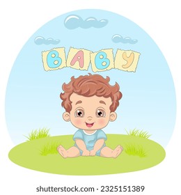 Cute baby boy vector illustration. Cartoon style character. Happy baby boy, Perfect illustration for t-shirt wear fashion print design, greeting card, baby shower, party invitation