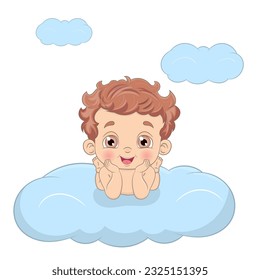 Cute baby boy vector illustration. Cartoon style character. Happy baby boy, Perfect illustration for t-shirt wear fashion print design, greeting card, baby shower, party invitation