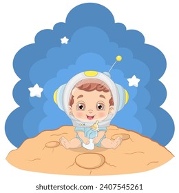 Cute Baby boy vector illustration. Astronaut Boy Cartoon style character. Happy baby, Perfect illustration for t-shirt wear fashion print design, greeting card, baby shower, party invitation
