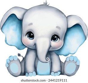 Cute Baby Boy Watercolor elephant vector cutting file