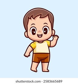 Cute Baby Boy Waving Hand Cartoon Vector Icon Illustration. 
People Holiday Icon Concept Isolated Premium Vector. Flat 
Cartoon Style 