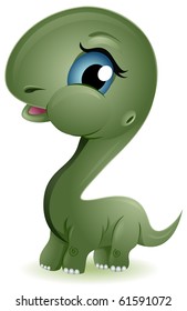 A Cute Baby Brontosaurus with an Oversized Head and Large Eyes - Vector