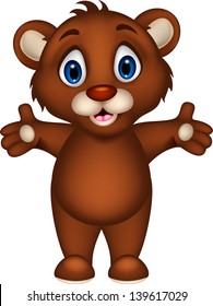 Cute Baby Brown Bear Cartoon Posing