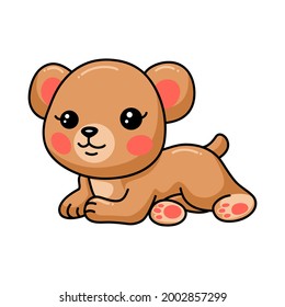 Cute Baby Brown Bear Cartoon Laying Down