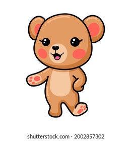 Cute baby brown bear cartoon presenting