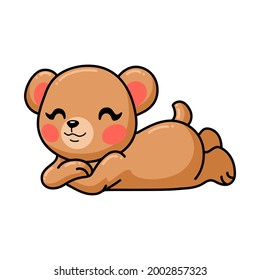 Cute baby brown bear cartoon laying down