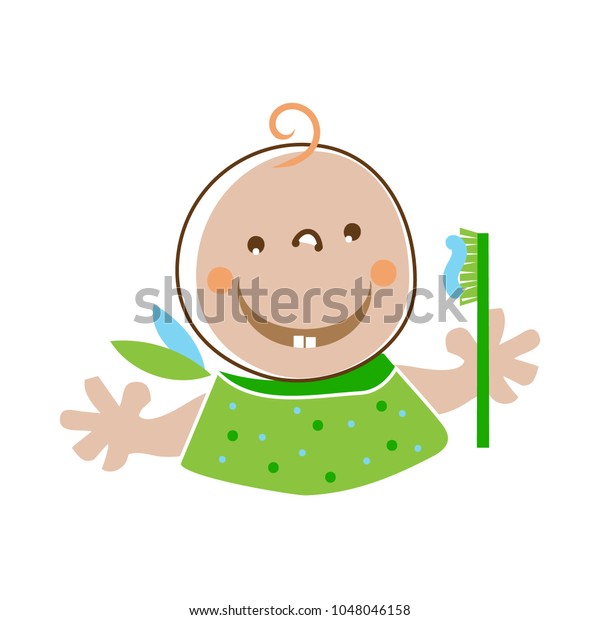 Cute Baby Brushing Teeth Cartoon Character Stock Vector (Royalty Free