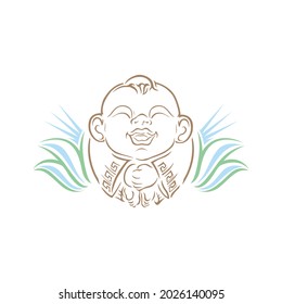 A Cute baby buddha with a lotus posture, little smiling Buddha, Baby on a Lotus Flower, Baby yoga zen logo design template, love and care concept 