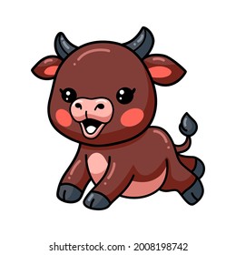 Cute baby buffalo cartoon running