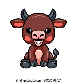 Cute baby buffalo cartoon sitting