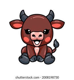 Cute baby buffalo cartoon sitting